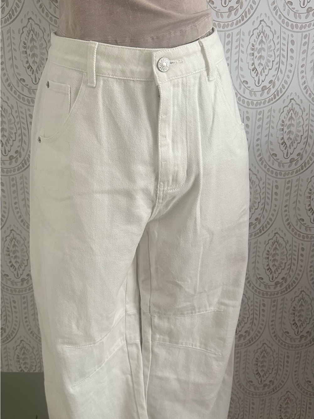 High-Waist White Cotton Pants